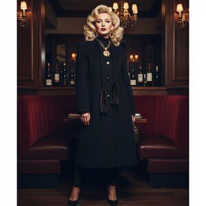 Vintage A Trigere Coat Wool Mink Tail Scarf Coat 8 Mob‎ Wife Dark Academia Vtg